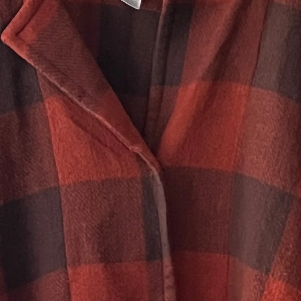 🟤MARC NEW YORK Oversized Plaid Fringe Poncho in Brick Red/Charcoal ONE SIZE - Picture 2 of 7